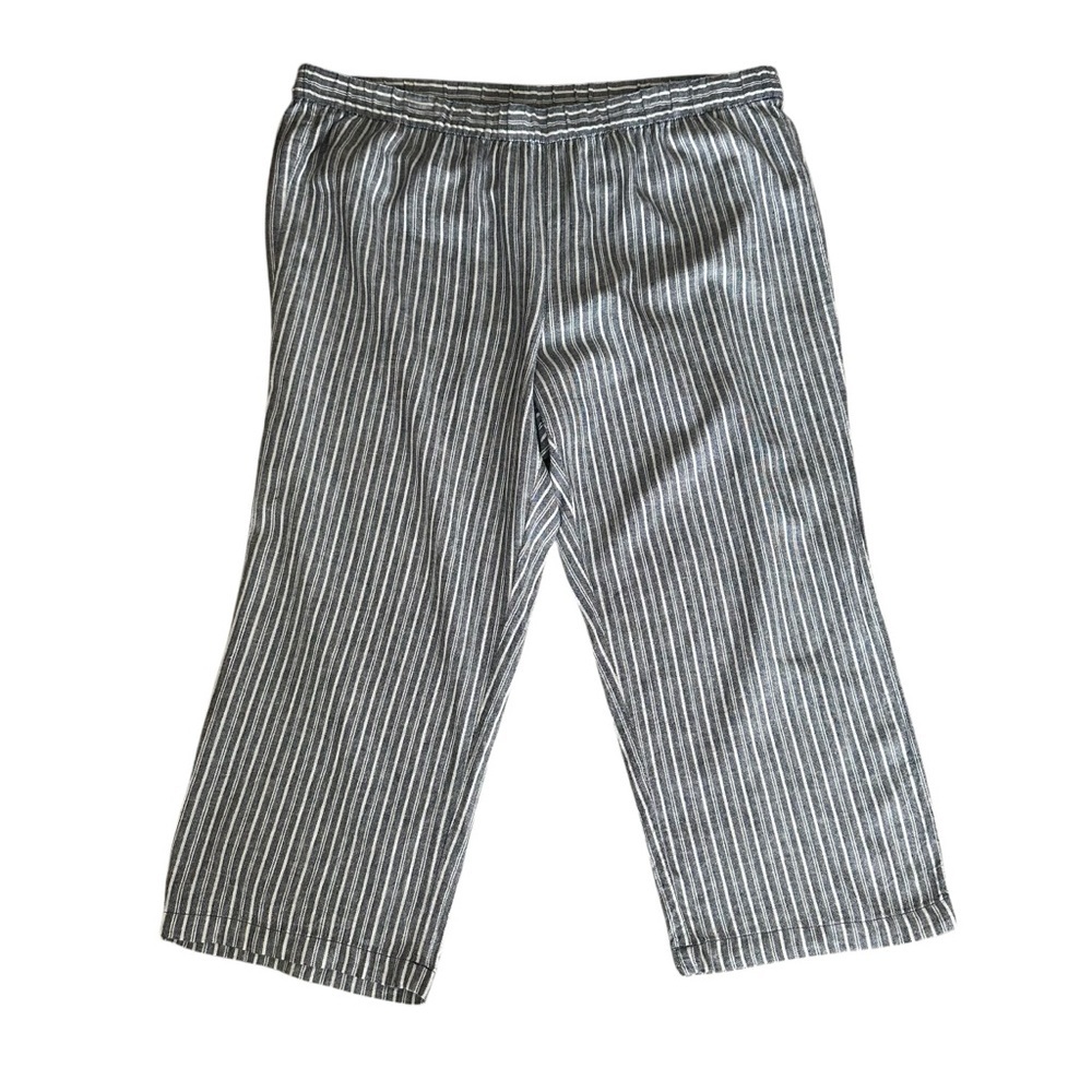 Old Navy Blue Striped Linen Blend Cropped Pull On Pants Women’s Size XL